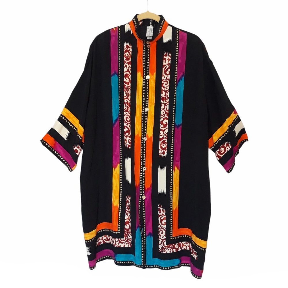 Vintage Gideon Oberson Cover Up Stunning Colors Women's 40 Silk-Look Caftan